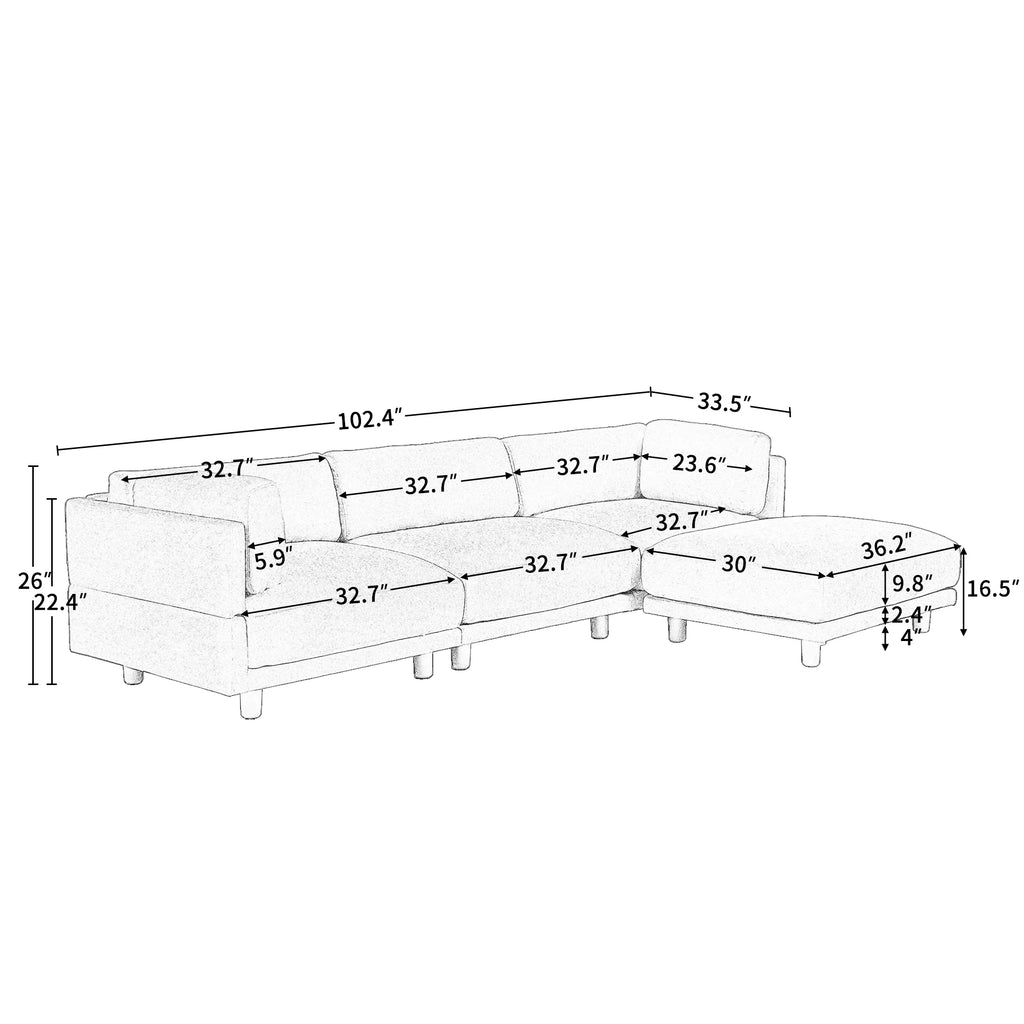 Oversized Convertible Sectional Sofa L Shaped Couch with Reversible Chaise Beige Q188210