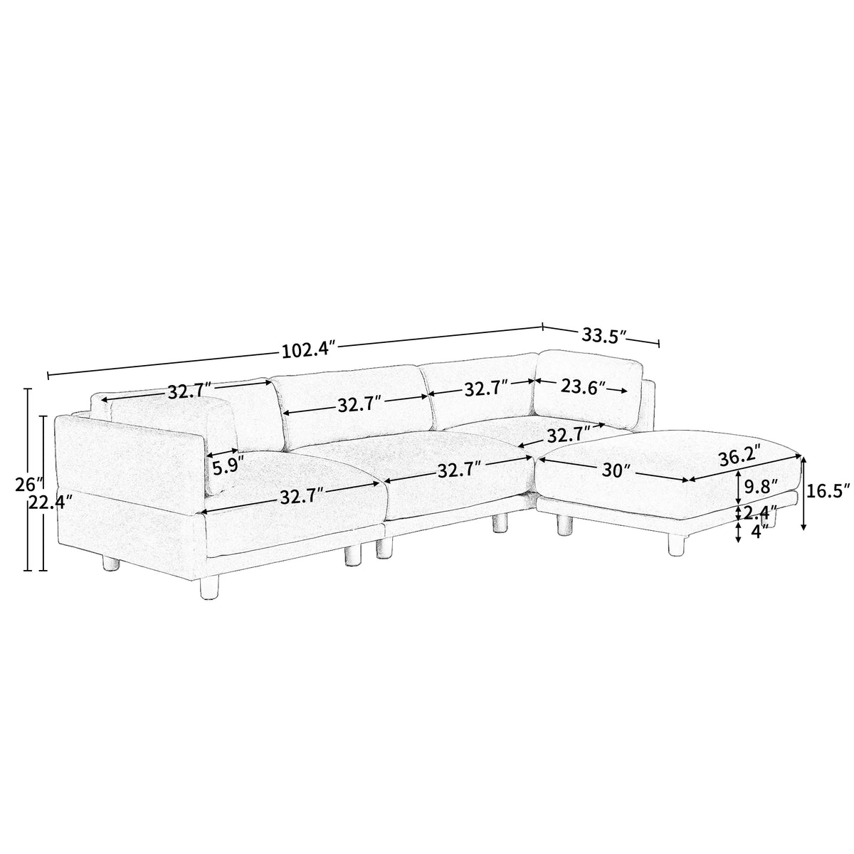 Oversized Convertible Sectional Sofa L Shaped Couch with Reversible Chaise Beige Q188210