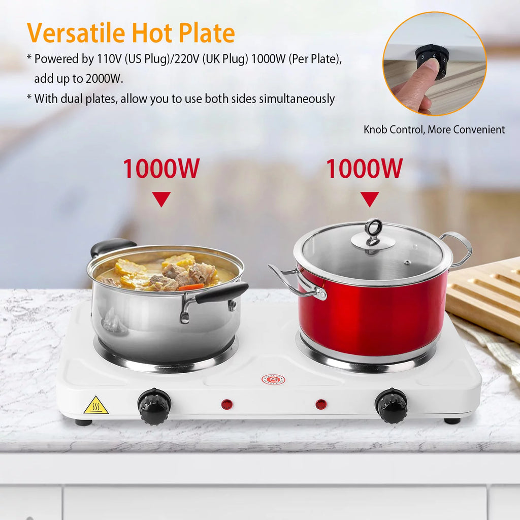 Electric Double Burner Portable Cooktop Countertop Dual Flat Burner Hot Plate Kitchen Cooker Stove with 5 Gear Temperature Control U91491