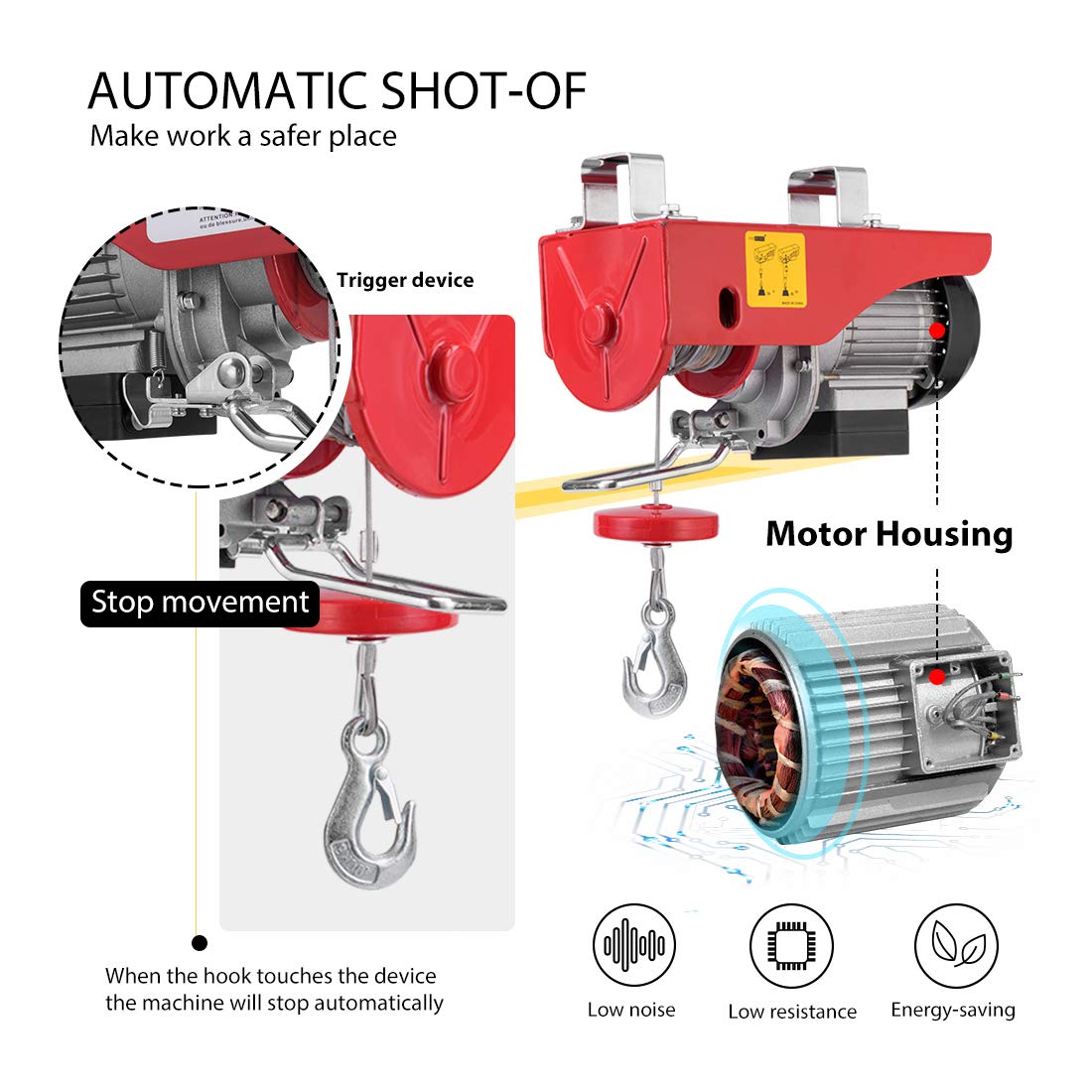 110V 440 Lbs Lift Electric Hoist with Zinc-Plated Steel Wire G5826