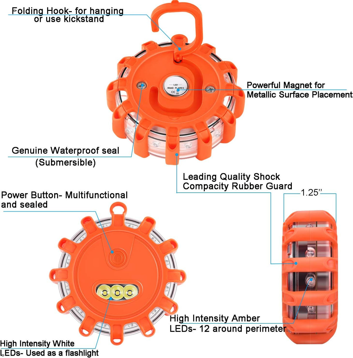 12 Pack LED Road Flares Emergency Lights Magnetic Base A63264