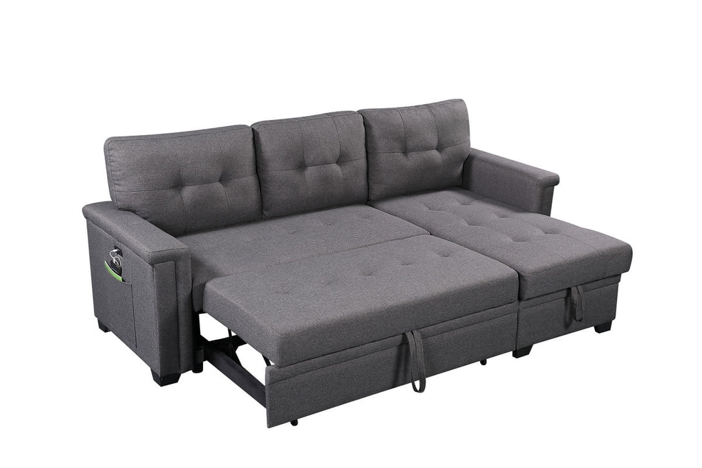 Dark Gray Reversible Sleeper Sectional Sofa with Storage Chaise H606