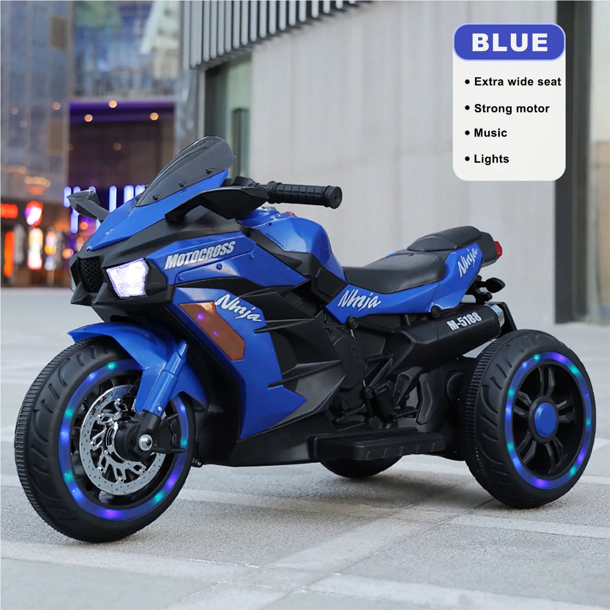 12v Battery Powered 3 Wheels Ride on Motorcycle with LED Lights Music Red S44709