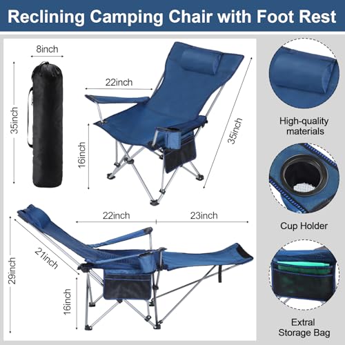 Blue Reclining Camping Chair with Foot Rest and Umbrella Y17244