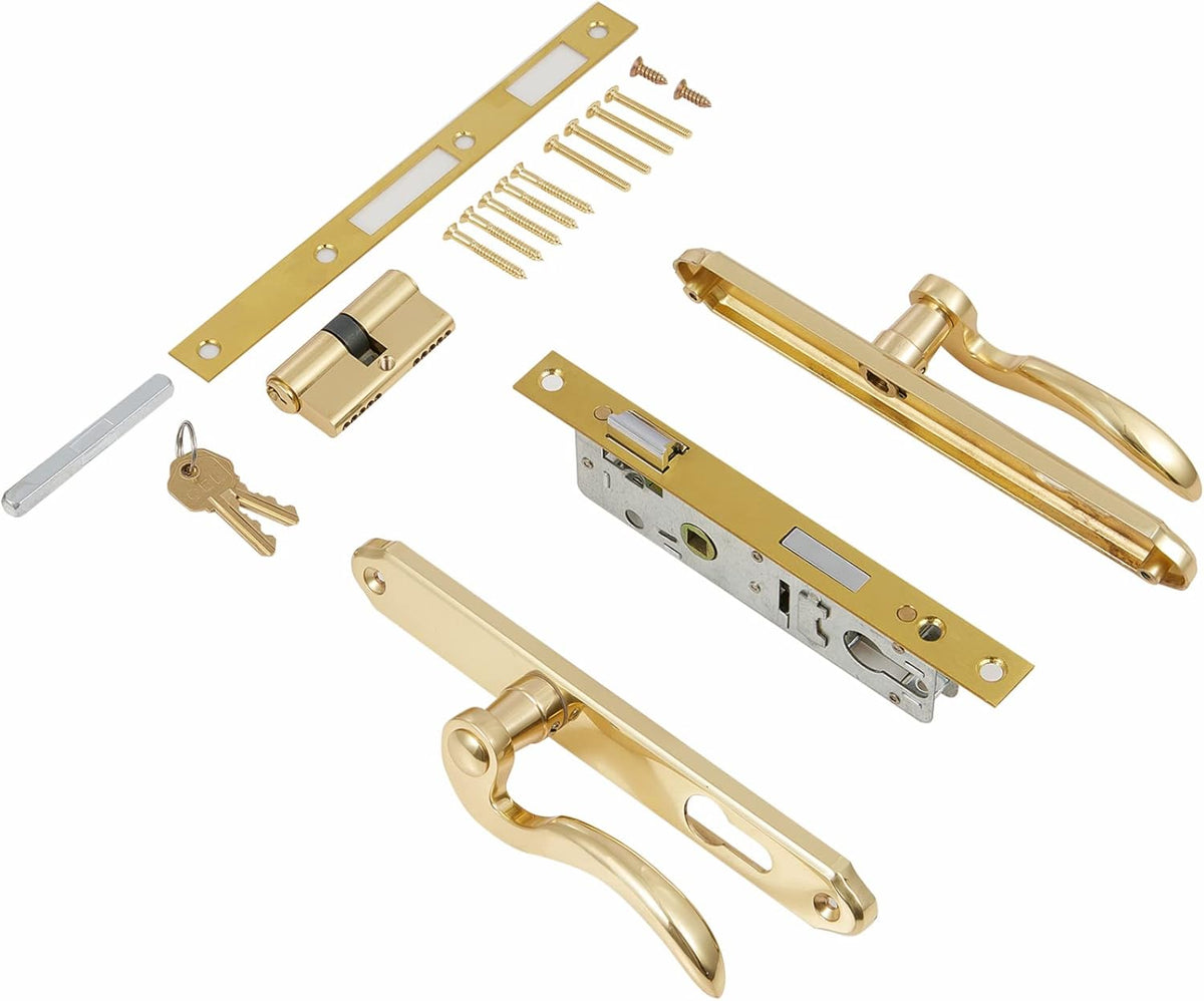 Brushed Polished Brass Solid Brass Lever Handle Mortise Lock Set for 1 in. Or 1.38 in. Thickness H1381