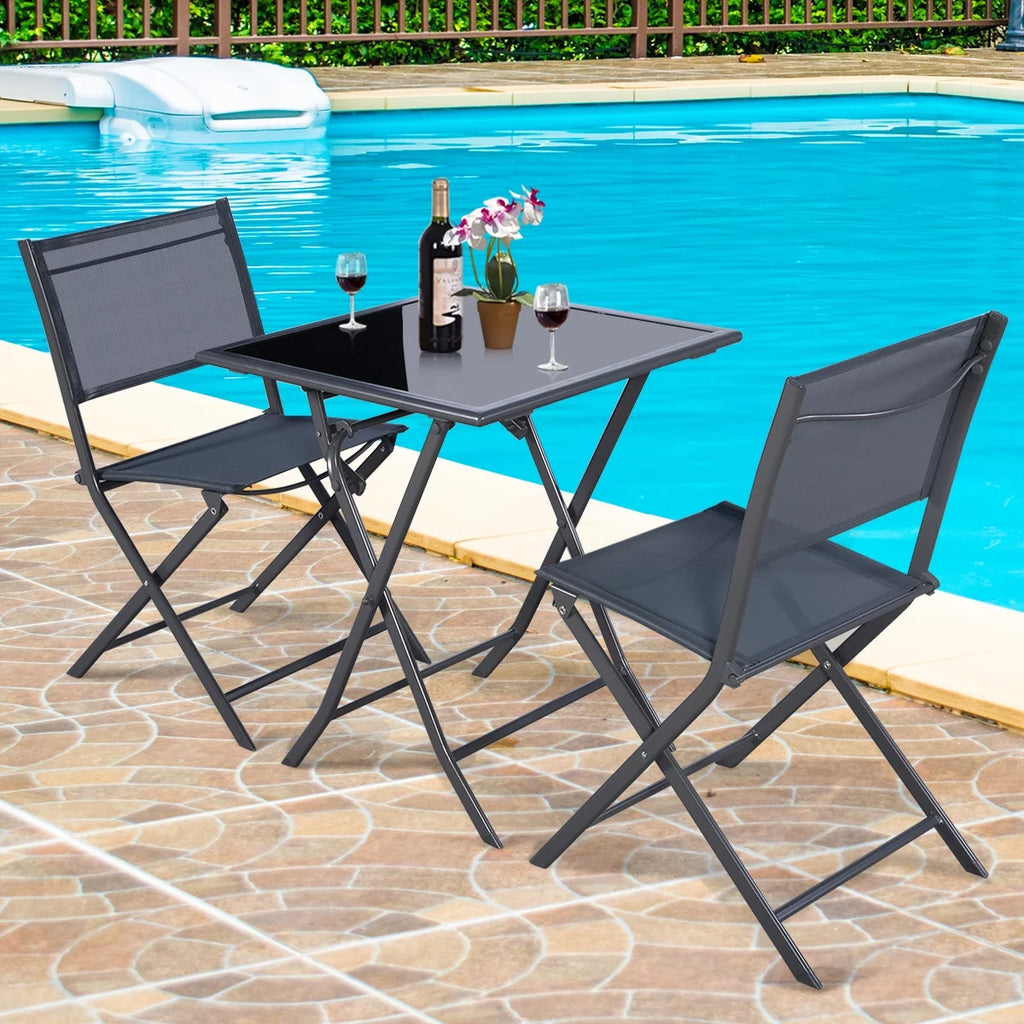 3 Pc Folding Bistro Set Outdoor Patio Furniture O90097