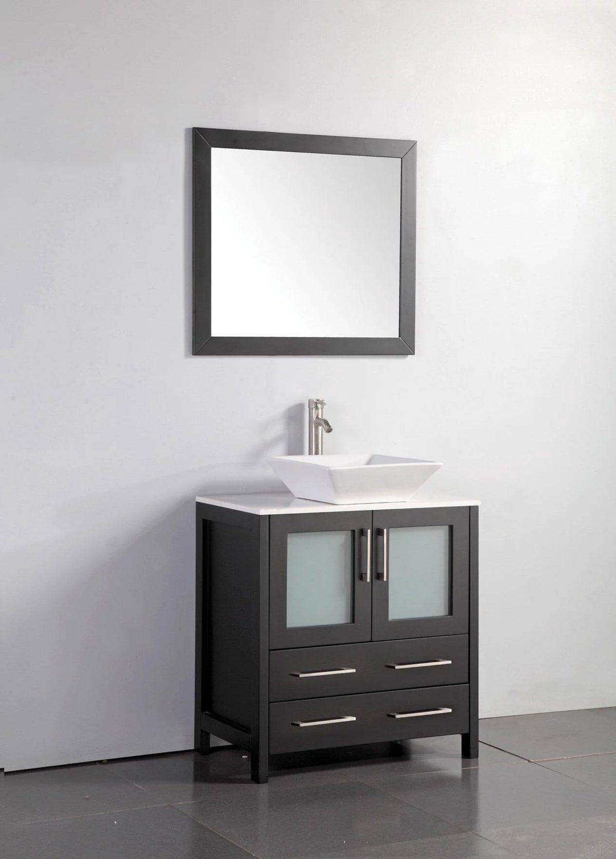 30 in. Single Sink Vanity Cabinet with Ceramic Vessel Sink & Mirror D2821