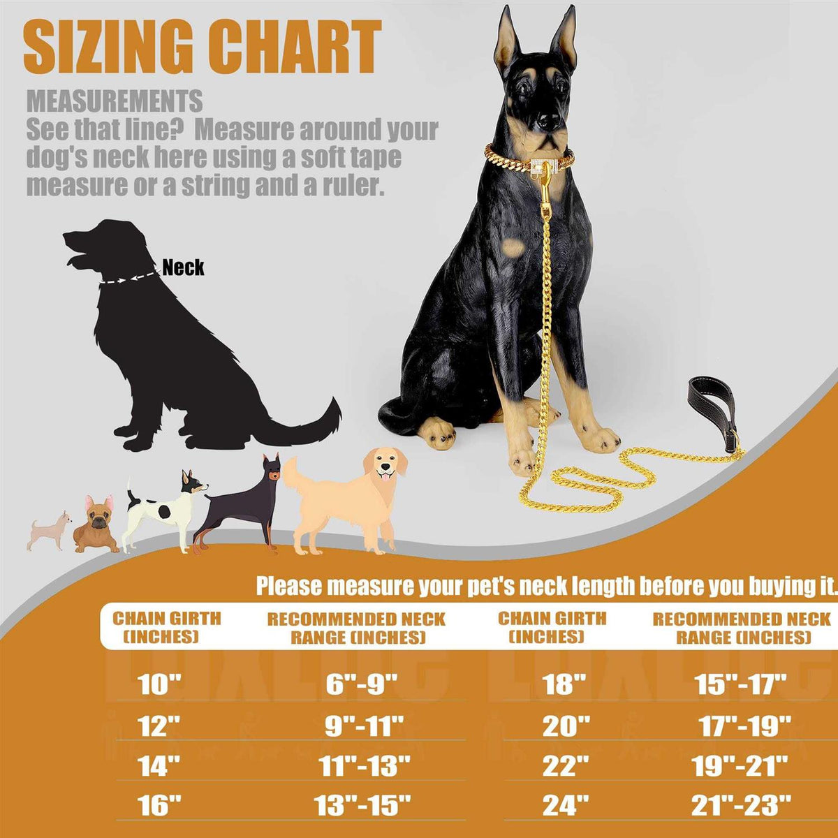 Gold Chain Cuban Link Stainless Steel Dog Collar I997252