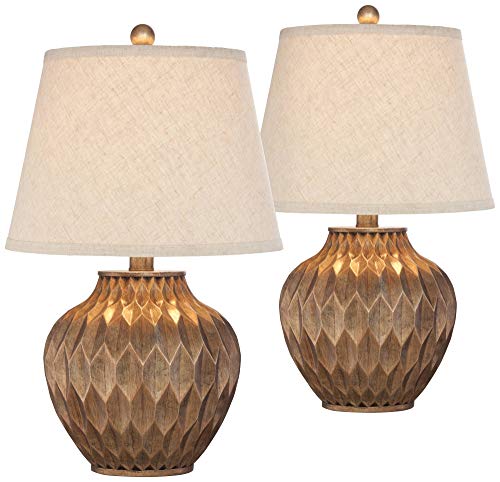 22" High Warm Bronze Brown Fabric Drum Shade Accent Table Lamp G648435