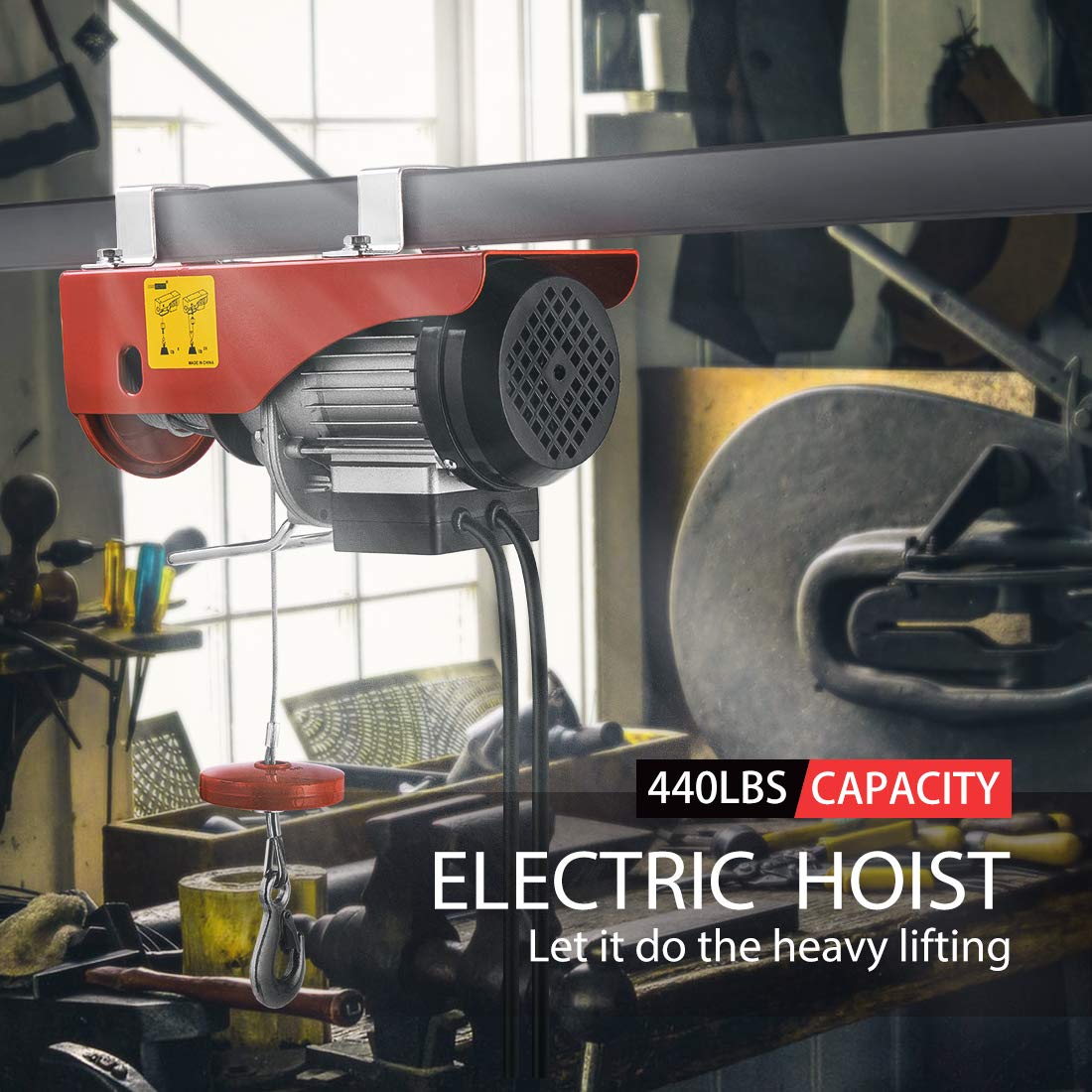 110V 440 Lbs Lift Electric Hoist with Zinc-Plated Steel Wire G5826