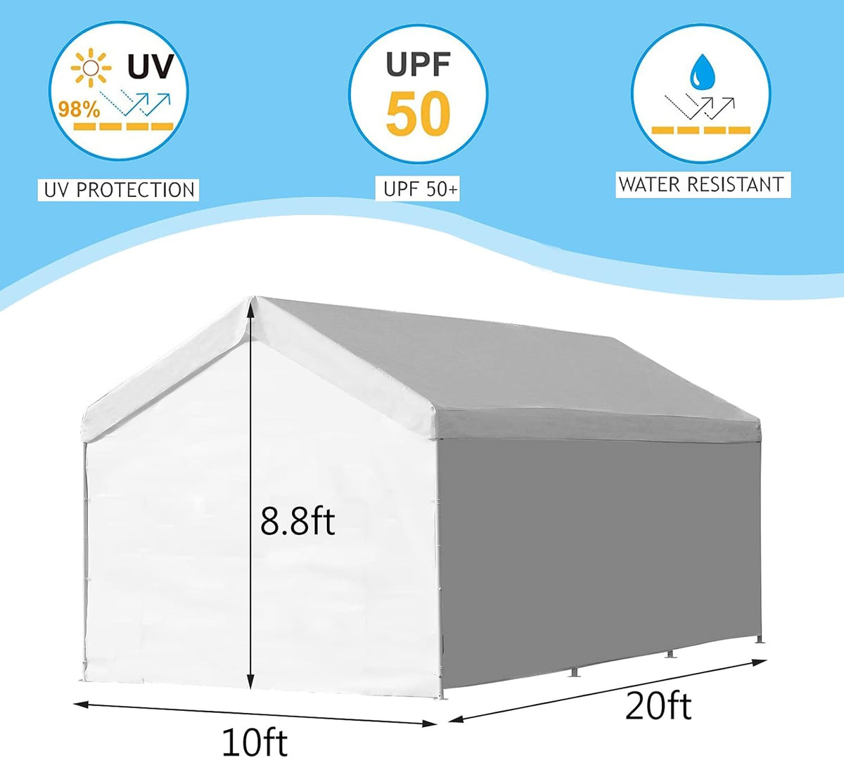 10x20 ft Heavy Duty Carport Canopy Shelter with Removable Sidewalls and Door P629