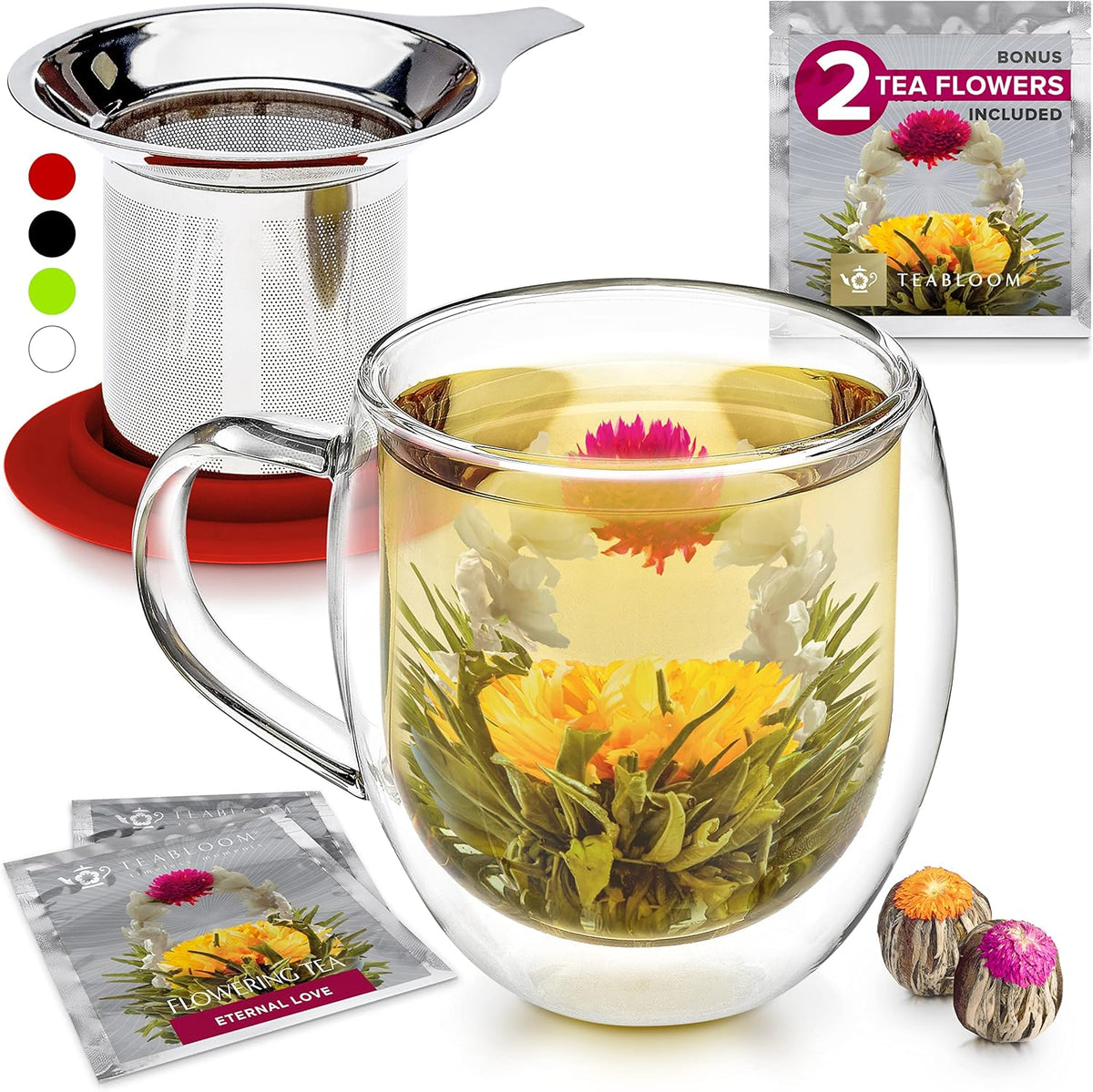 Double-Wall Borosilicate Glass Mug with Stainless Steel Infuser and Lid – 15 OZ J6251