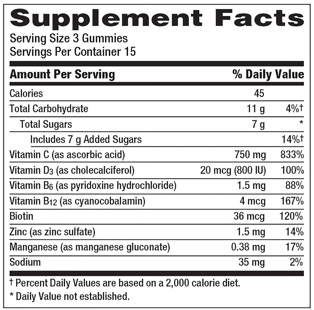 Vitamin D Plus 750 mg Vitamin C Raspberry Flavor Gummies - 45 Count H638