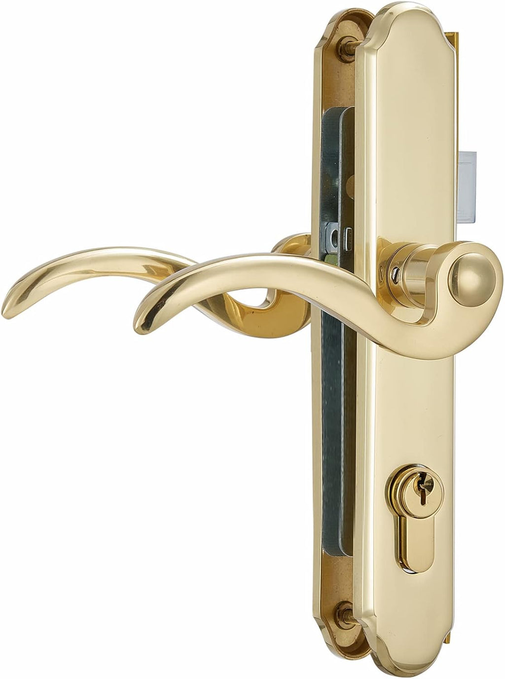Brushed Polished Brass Solid Brass Lever Handle Mortise Lock Set for 1 in. Or 1.38 in. Thickness H1381