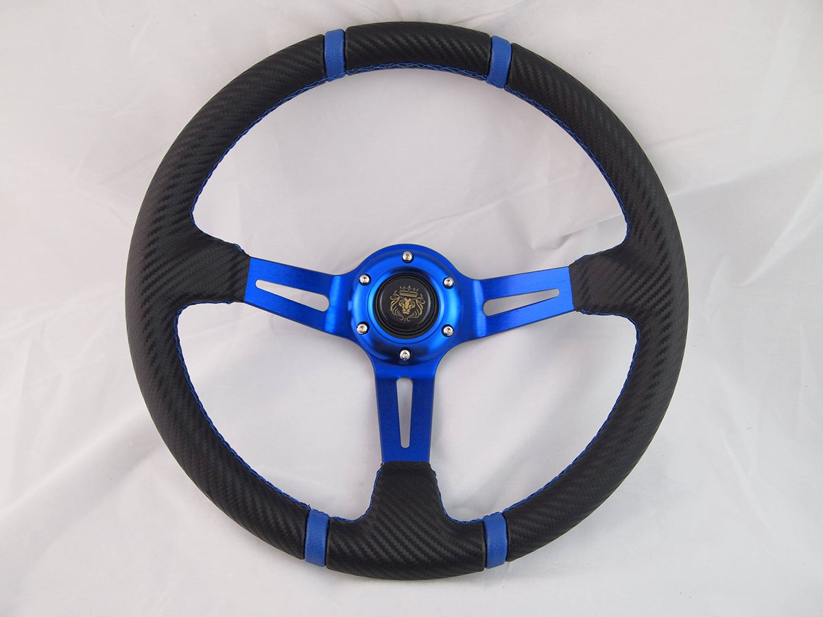 Blue Steering Wheel Golf Cart with Chrome Adapter E239856