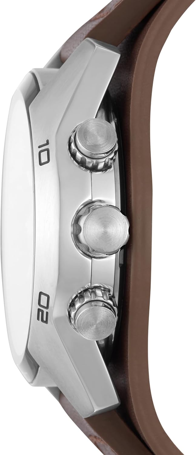 Silver Stainless Steel and Leather Chronograph Watch K94040