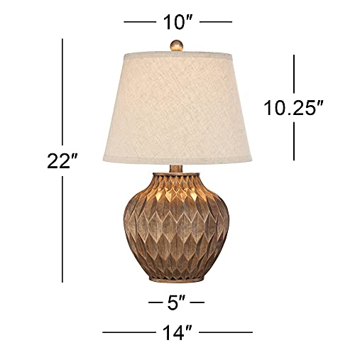 22" High Warm Bronze Brown Fabric Drum Shade Accent Table Lamp G648435