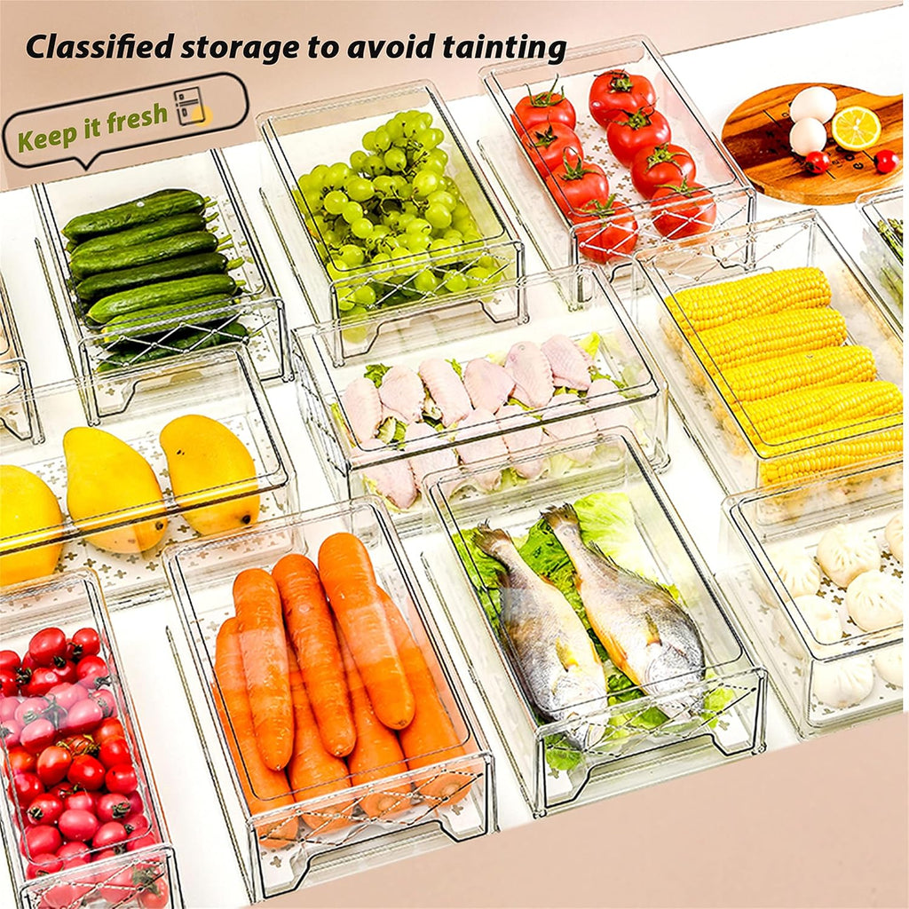 Plastic Stackable Fridge Organizer Bins with Drain Tray, Pack of 2 Z36293
