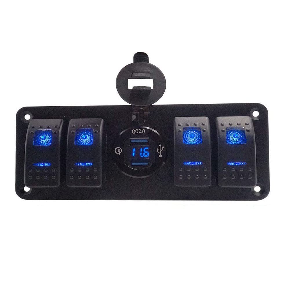 4 Gang Marine Switch Panel with Dual USB Charger Voltmeter Waterproof 12V-24V DC Pack of 2 M151719