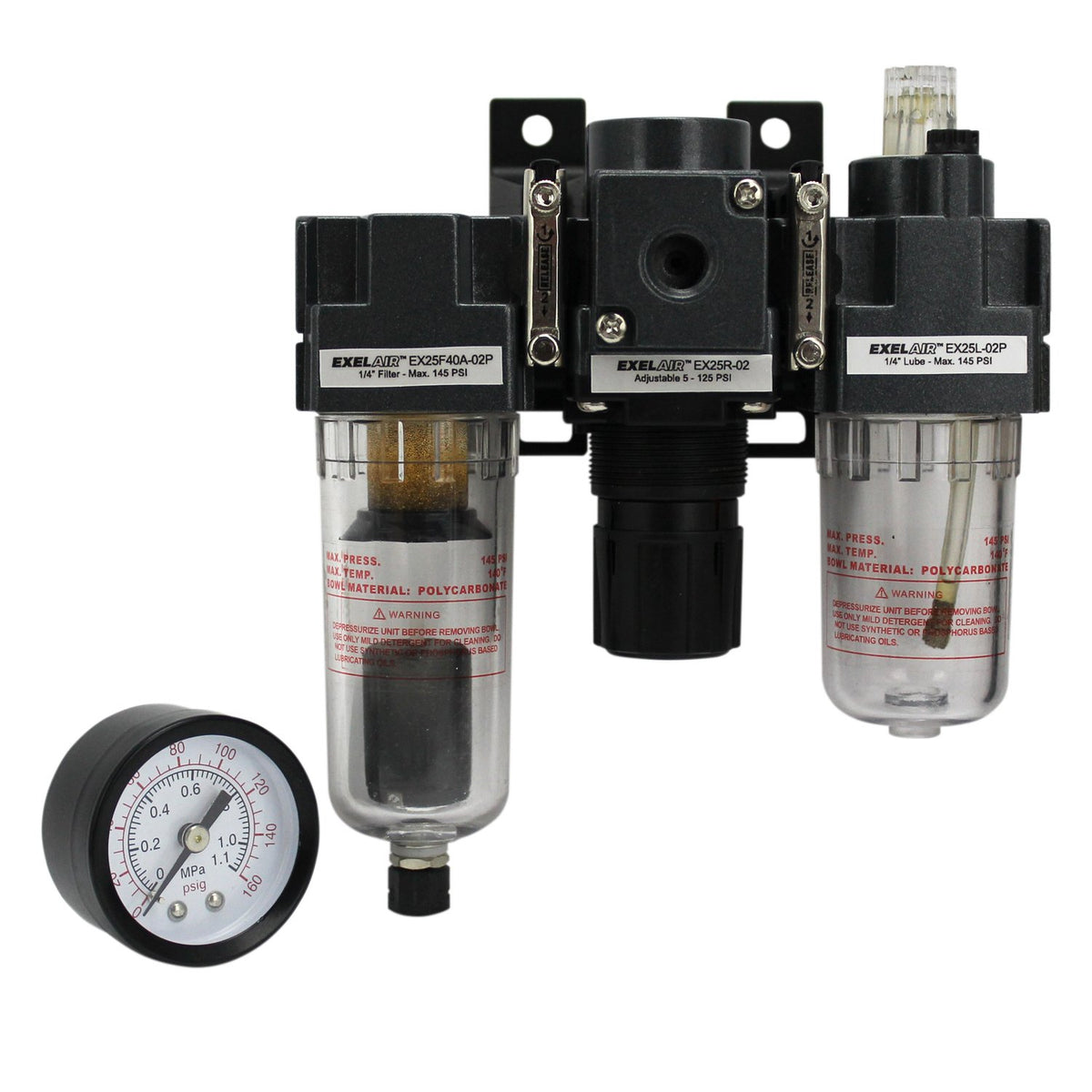 1/4 NPT Mini Polycarbonate Air Filter Regulator and Lubricator System N4865