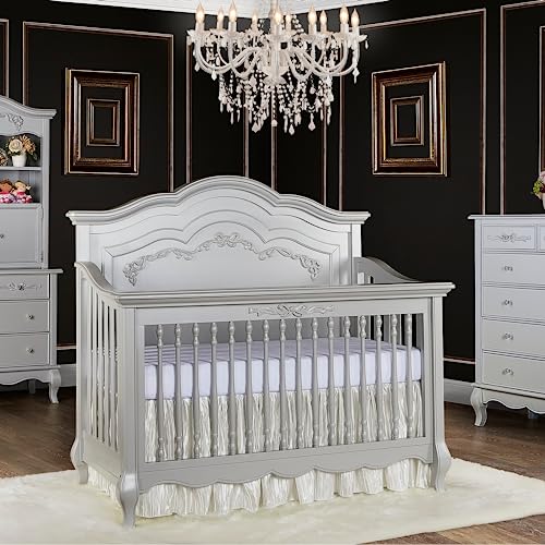 5-in-1 Convertible Crib in Frost, Greenguard Gold Certified, Wooden Baby Crib D792858