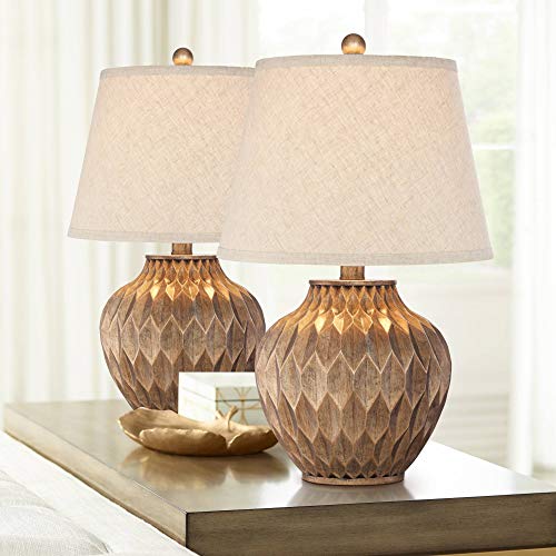 22" High Warm Bronze Brown Fabric Drum Shade Accent Table Lamp G648435