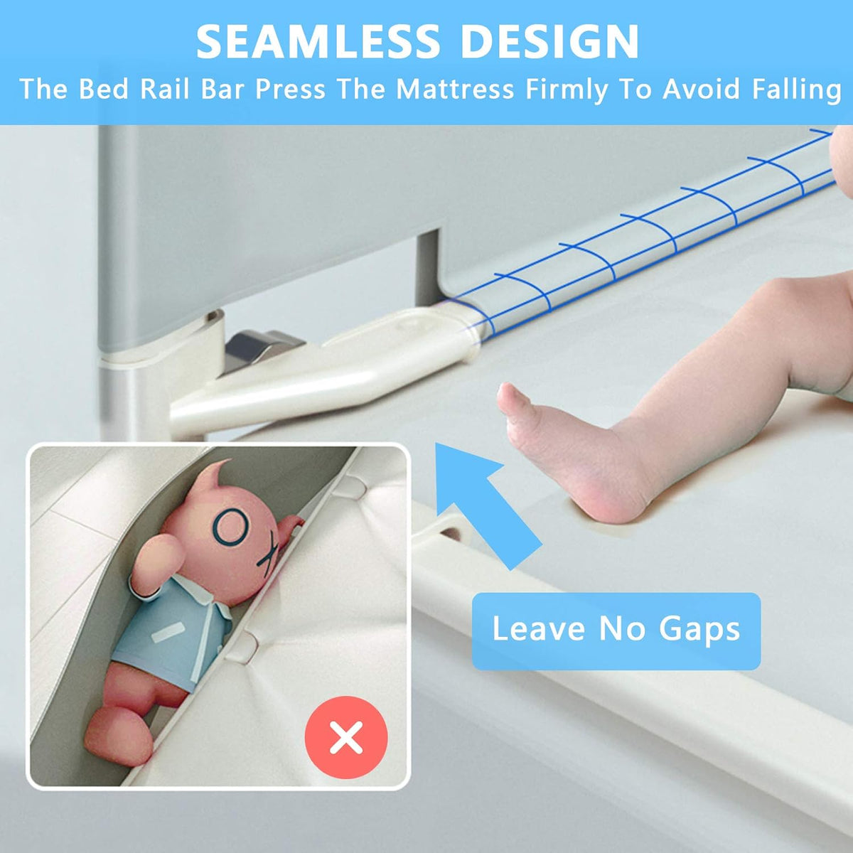 Extra Tall Collapsible Double Lock Bed Rails for Toddlers Queen Size B18353