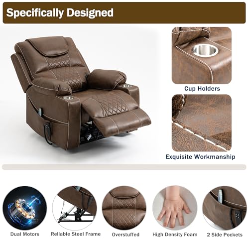 Large Dual Motor Power Lift Recliner Chair with Massage Heat S924