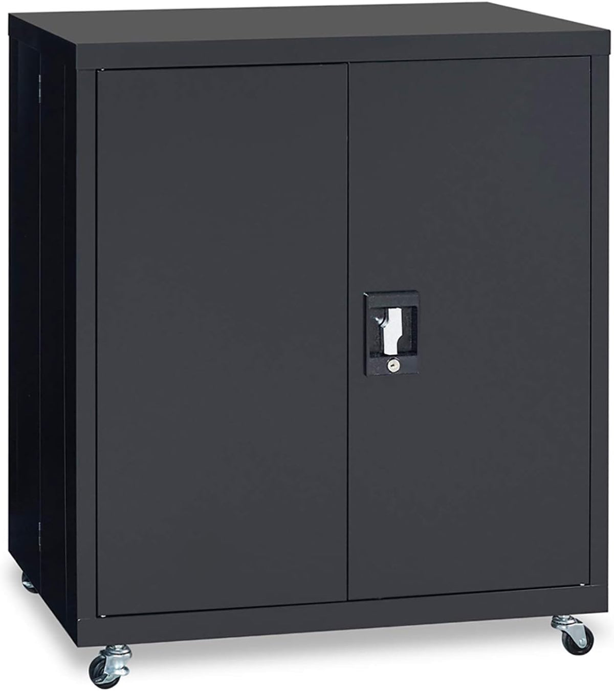 Black Locking Steel Storage Cabinet with Wheels Y93126