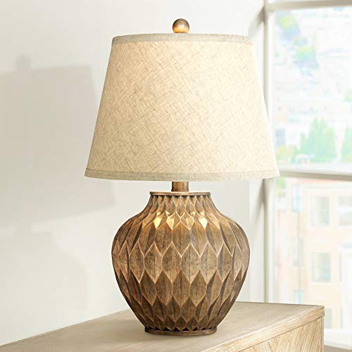 22" High Warm Bronze Brown Fabric Drum Shade Accent Table Lamp G648435