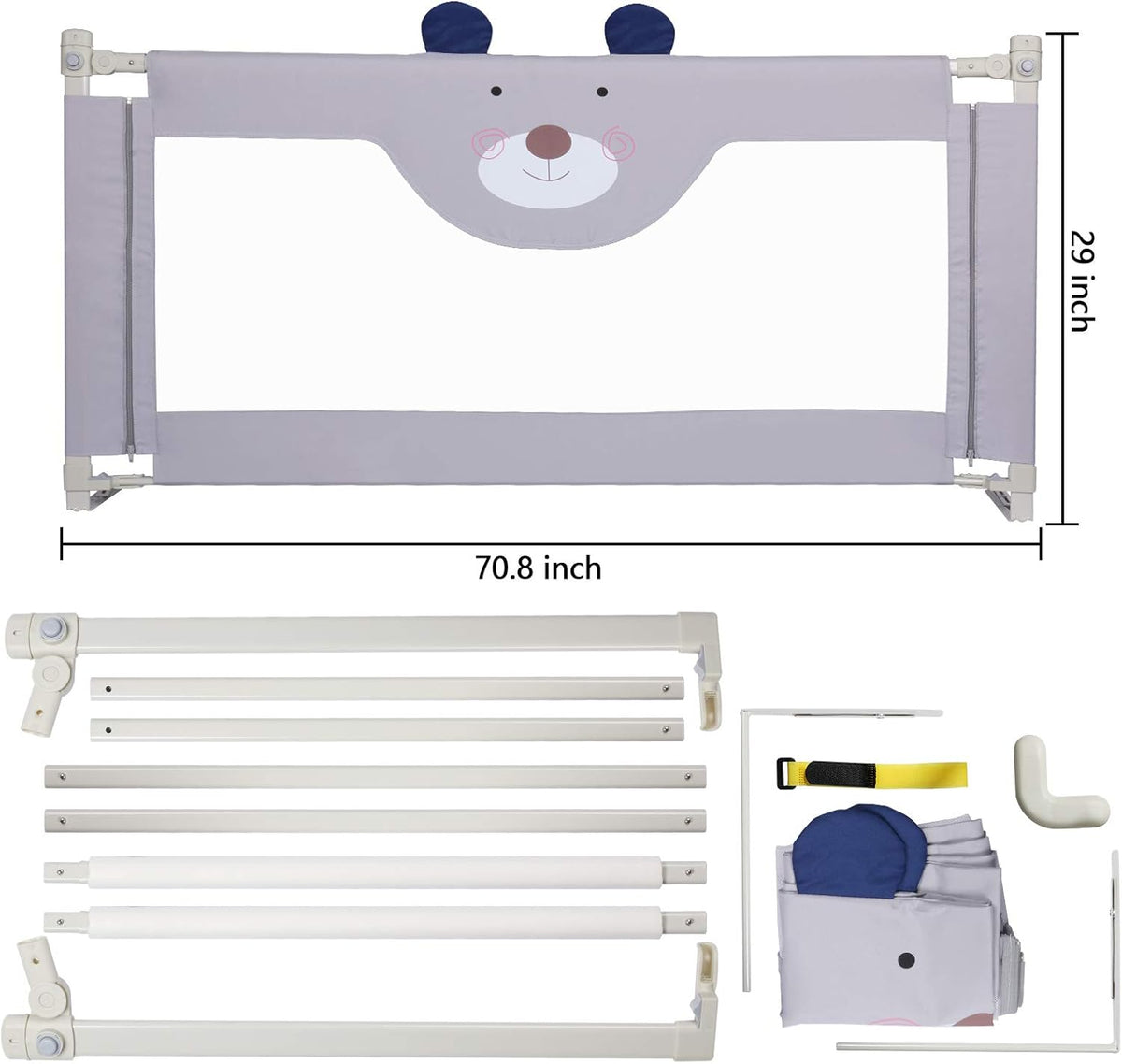 Extra Tall Collapsible Double Lock Bed Rails for Toddlers Queen Size B18353