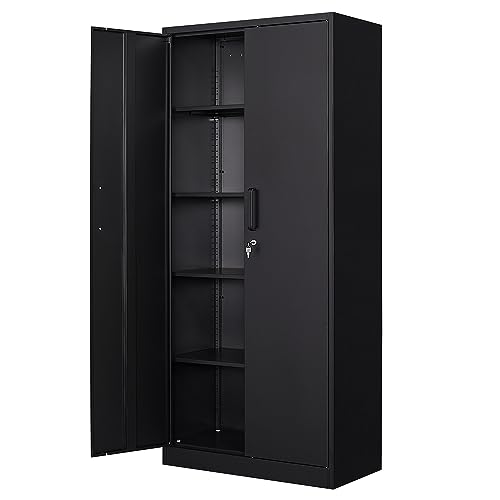 71" Locking Steel Cabinet with Tempered Glass Door, 2 Adjustable Shelves, 4 Doors, White T564