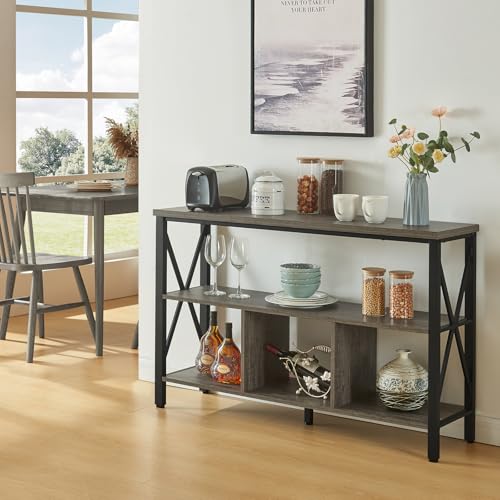 47-inch Rustic Entryway Console Table with Storage, 3-Tier Shelves, Brown D990