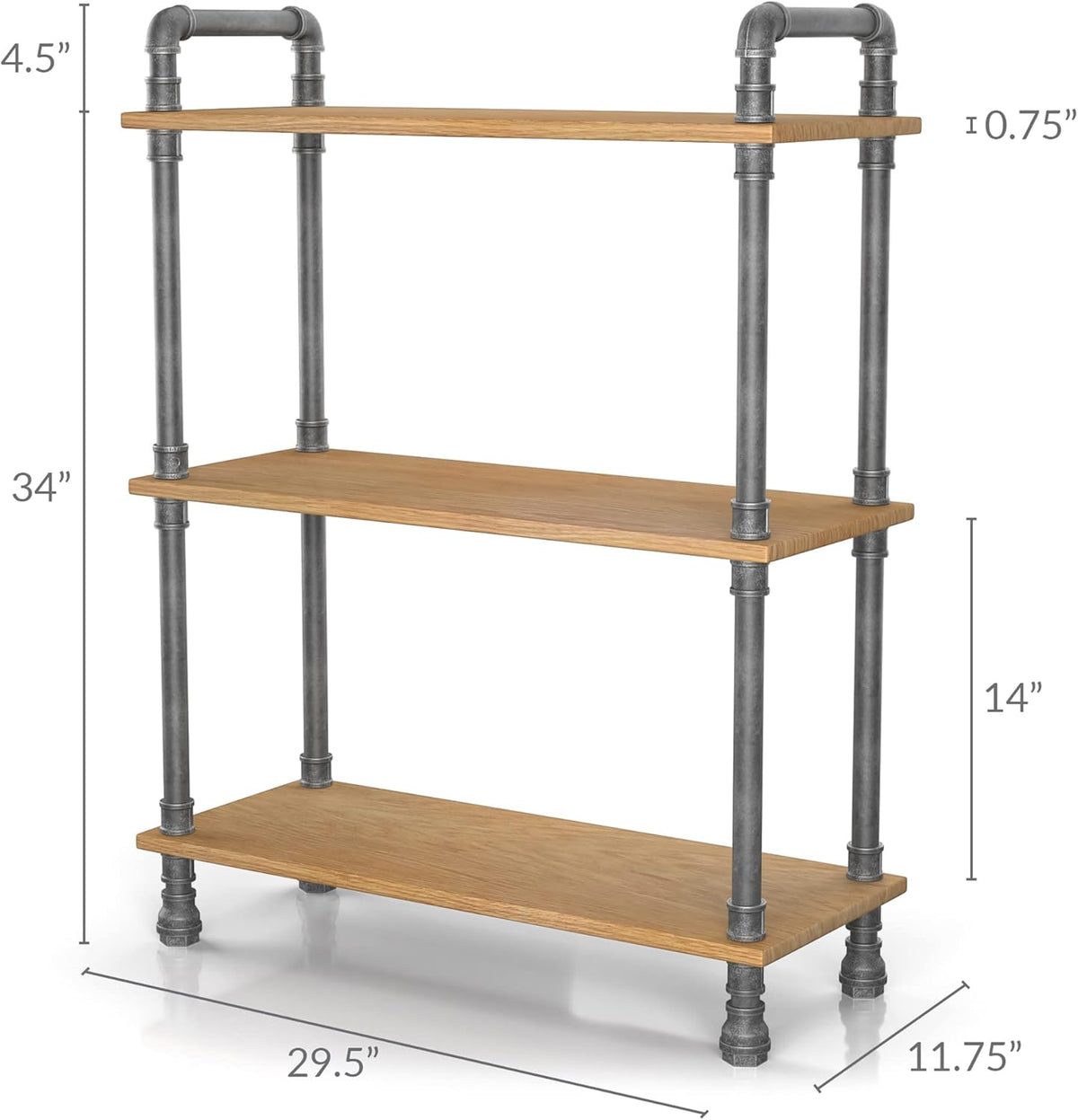 3-Tier Pine Wood and Metal Bookcase L31833