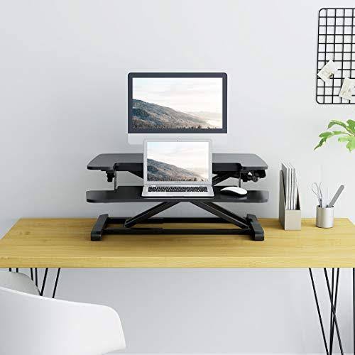 Black Height Adjustable Standing Desk Converter with Keyboard Tray X444