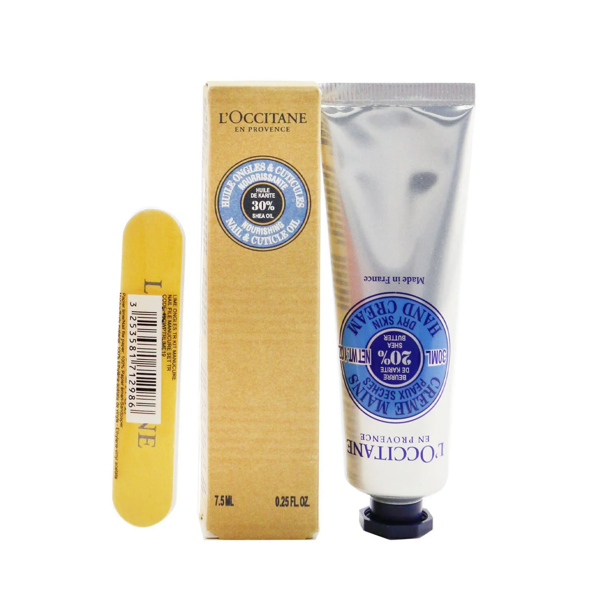 Shea Butter Hand Cream 30ml + Shea Butter Nail & Cuticle Nourishing Oil 7.5ml + Nail File 3pcs J72269