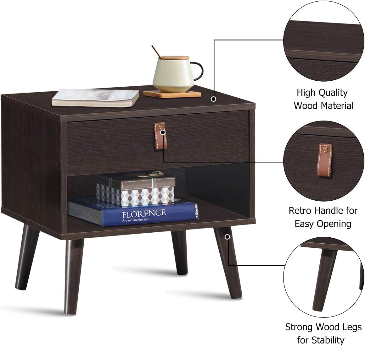 Drawer Storage Nightstand Bedside Cabinet Q123