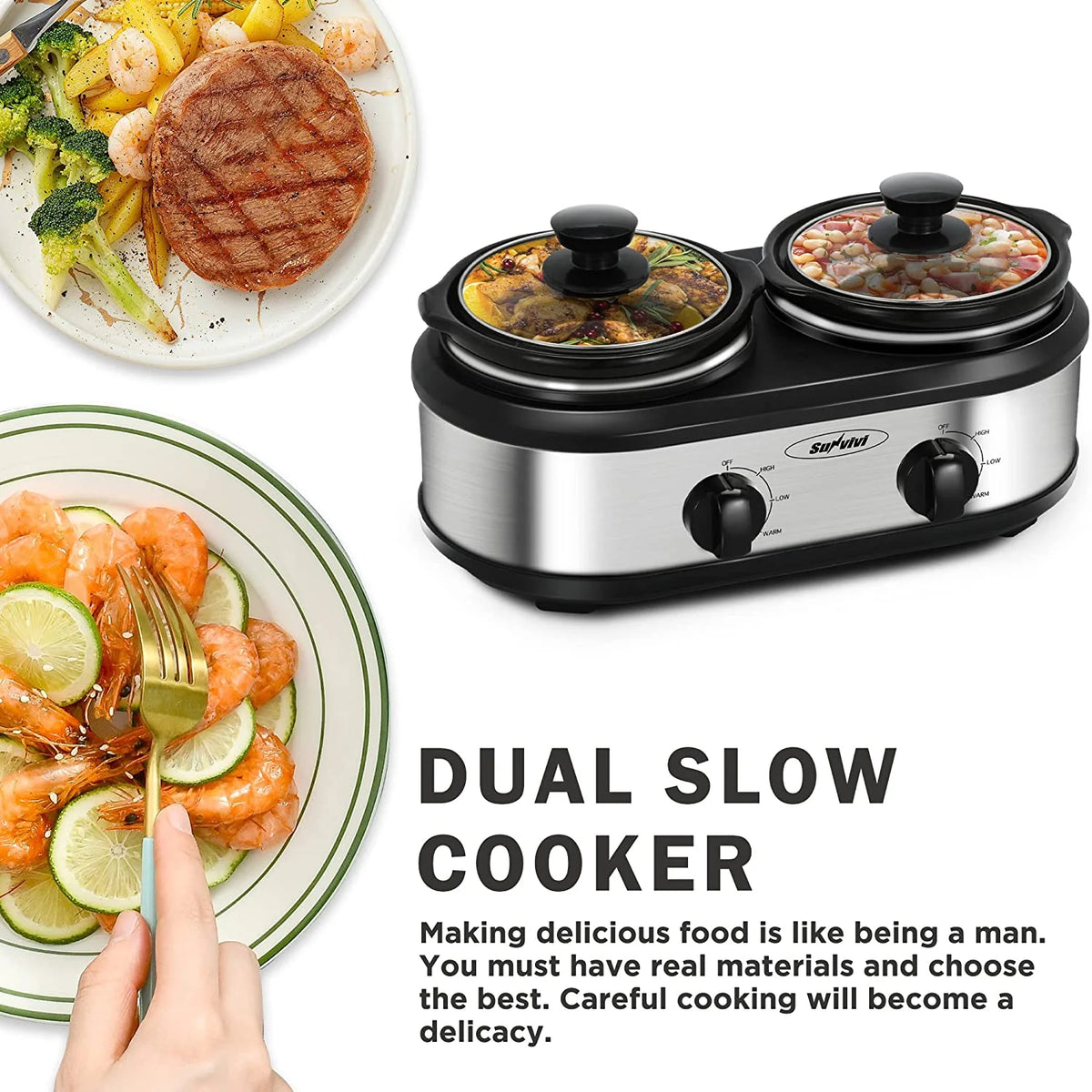 Triple Slow Cooker Buffet Server Stainless Steel Q7985