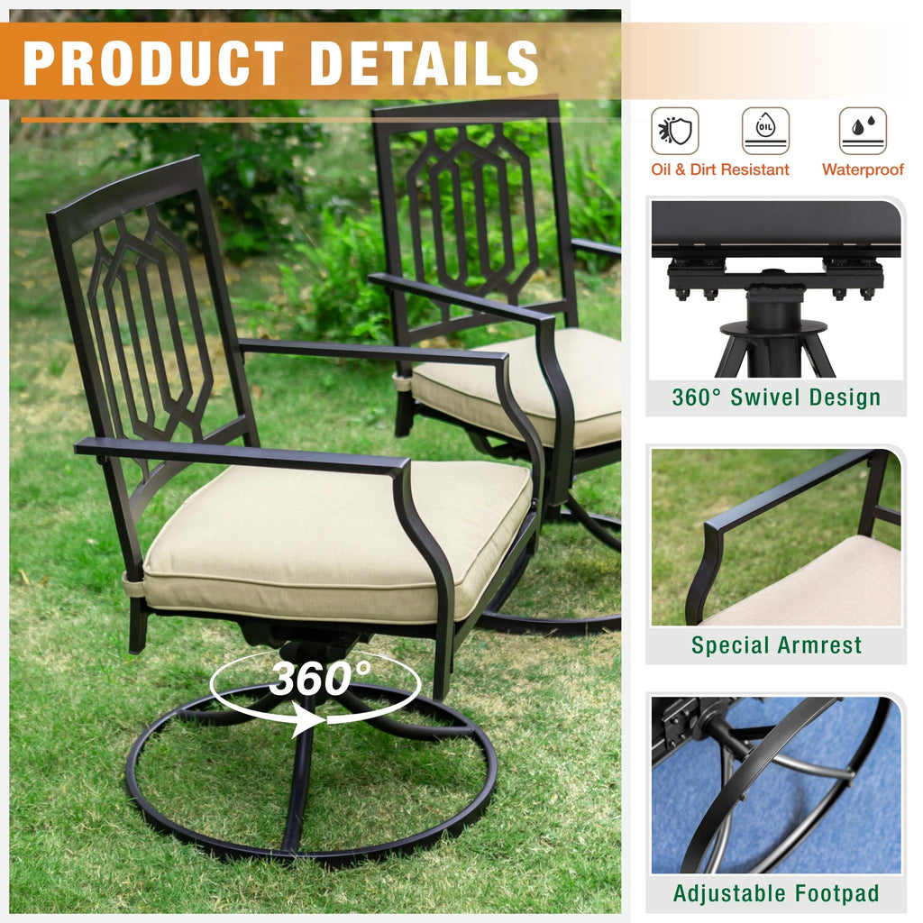 5 Pcs Outdoor Patio Metal Dining Set Swivel Chairs and Square Table G391541