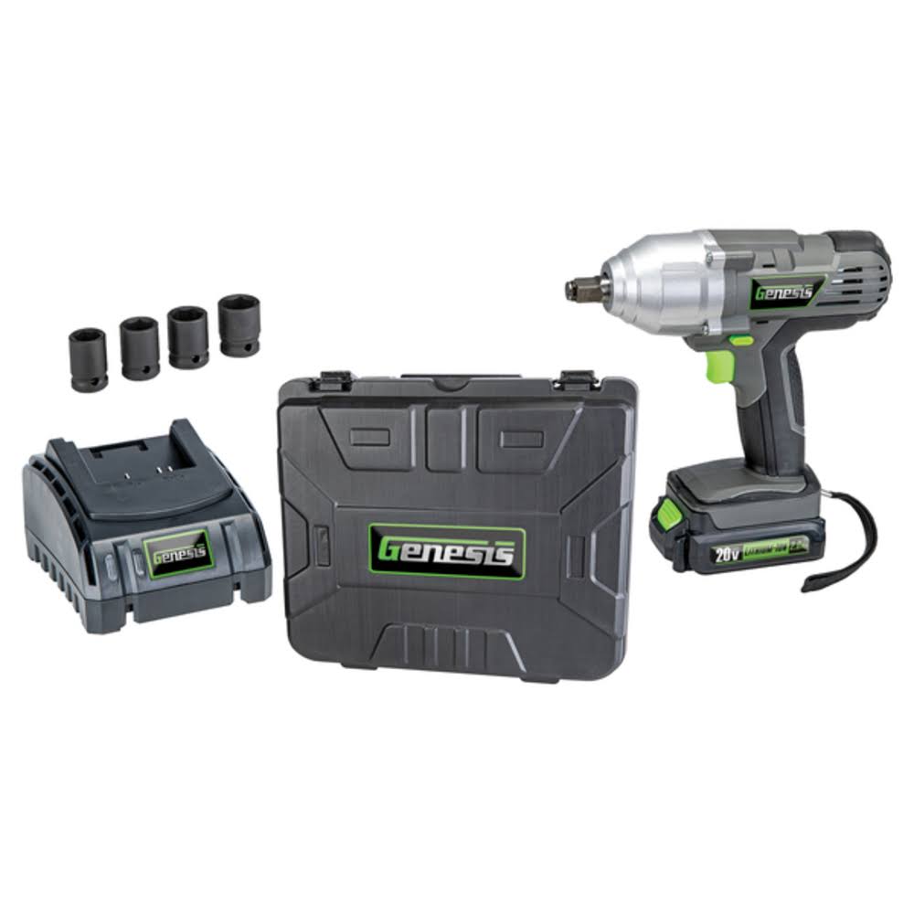 20-Volt Li-Ion Cordless Impact Wrench Kit with Charger, Battery, Sockets, and Storage Case O636349