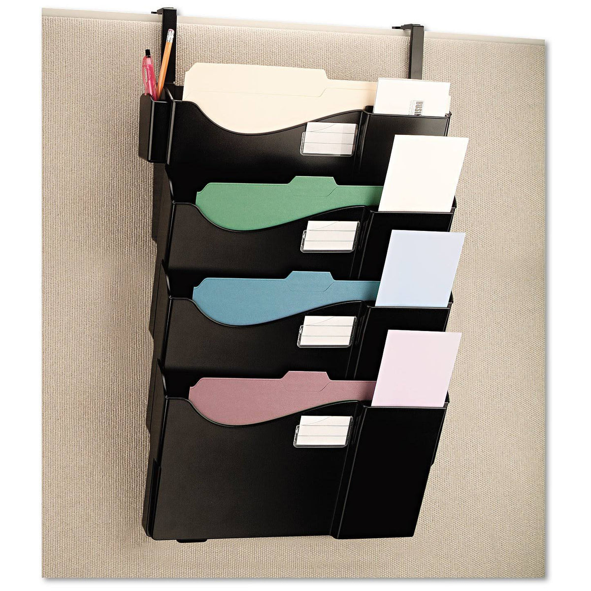 Black Plastic Four Pocket Partition Mount Filing System B918293