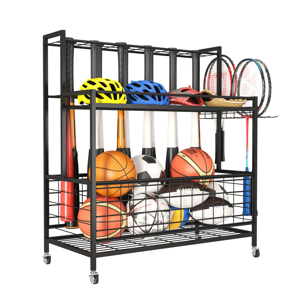 4 Tier Rolling Ball Storage Organizer with Hooks O85424