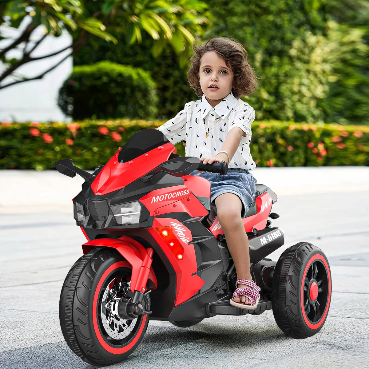 12v Battery Powered 3 Wheels Ride on Motorcycle with LED Lights Music Red S44709