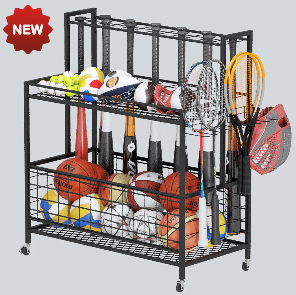 4 Tier Rolling Ball Storage Organizer with Hooks O85424