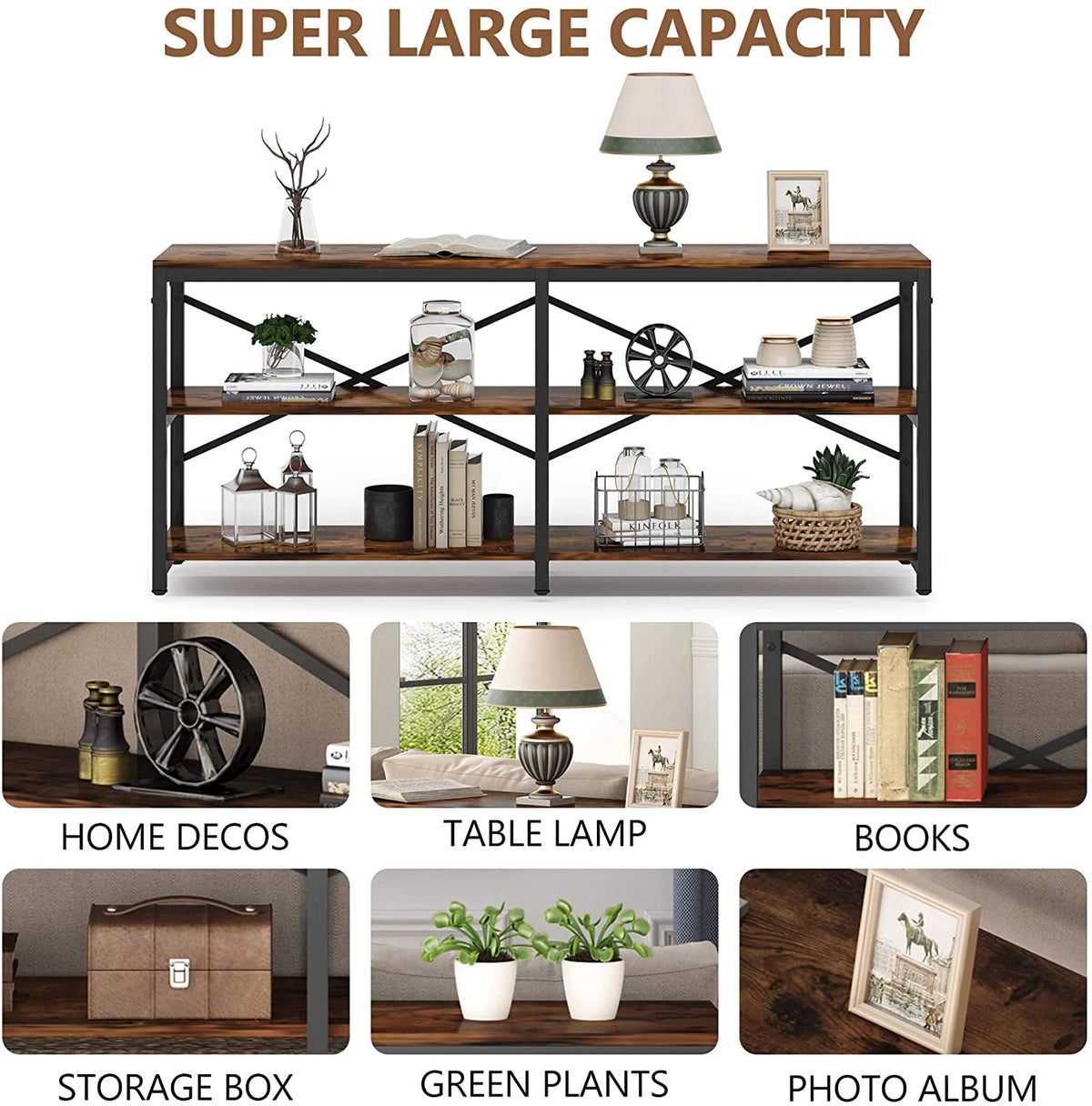 70.9" 3-Tier Industrial Console Sofa Table with Storage Shelves Z7954