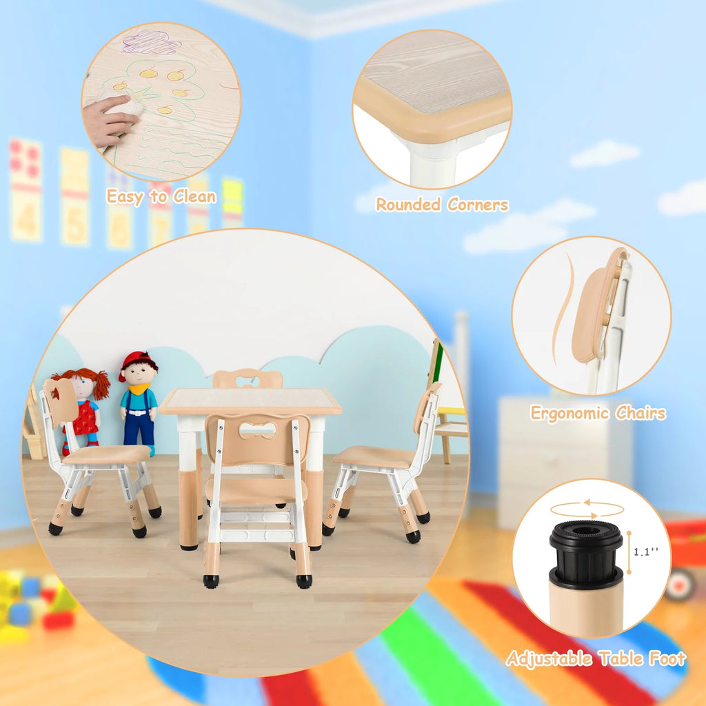 Kids Activity Table and 4 Chairs Set Height Adjustable O114