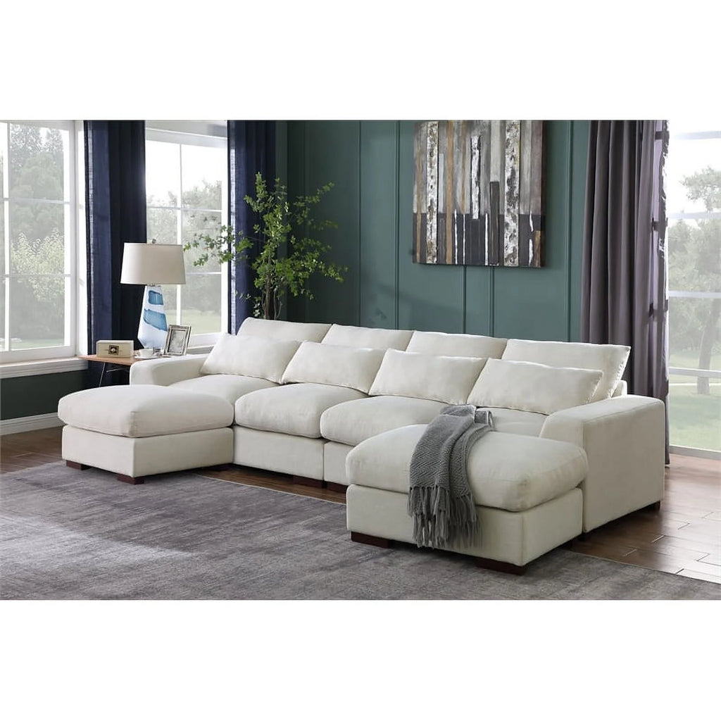Beige Reversible Modular Fabric Sectional Sofa with Two Ottoman D671719