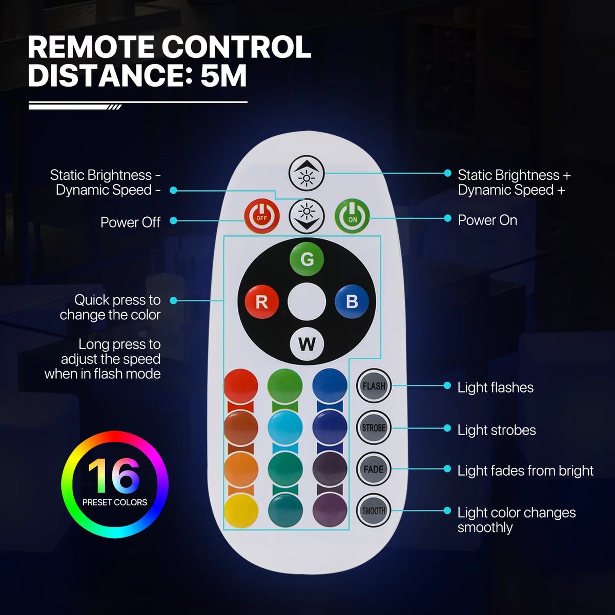 32-inch RGB LED Bar Stool with Remote T884