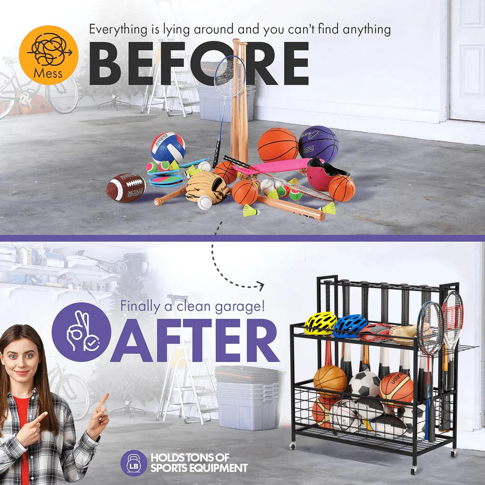 4 Tier Rolling Ball Storage Organizer with Hooks O85424