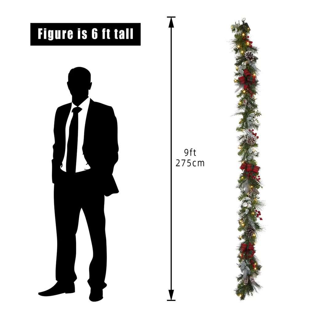 Red Green 9 ft Christmas Garland with 40 LED Lights D870031
